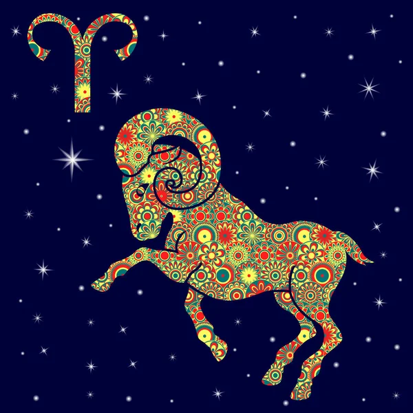 Signo del zodíaco Acuario con flores abigarradas llenan el cielo estrellado — Archivo Imágenes Vectoriales