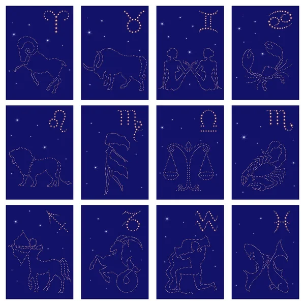 Douze signes du zodiaque contours étoilés — Image vectorielle