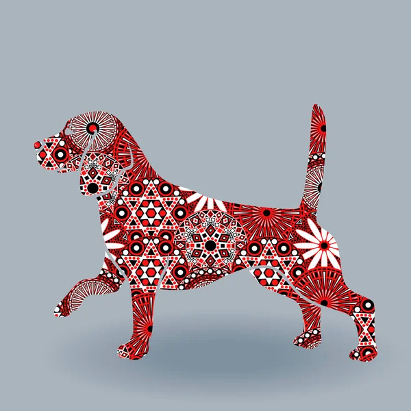 Pes Beagle s stylizované květy nad šedá — Stockový vektor