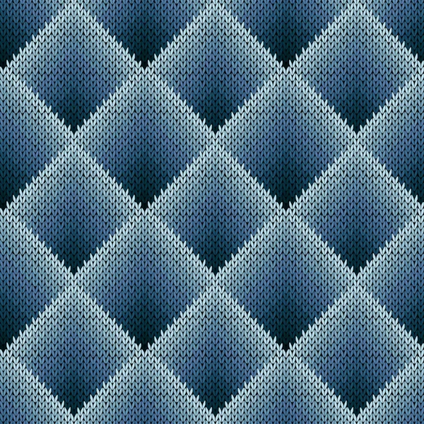 Seamless knitting pattern in bluish gradation hues — Stock Vector