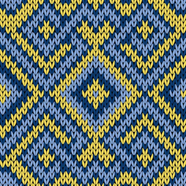 Knitting seamless pattern in blue and yellow — Stock Vector