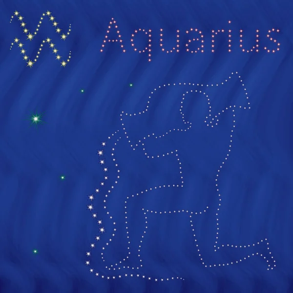 Zodiac sign Aquarius contour on the starry sky — Stock Vector
