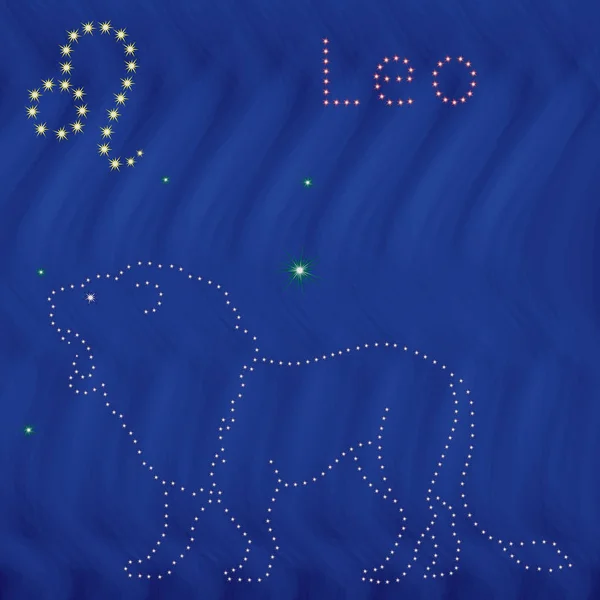 Signo do zodíaco Leo contorno no céu estrelado —  Vetores de Stock