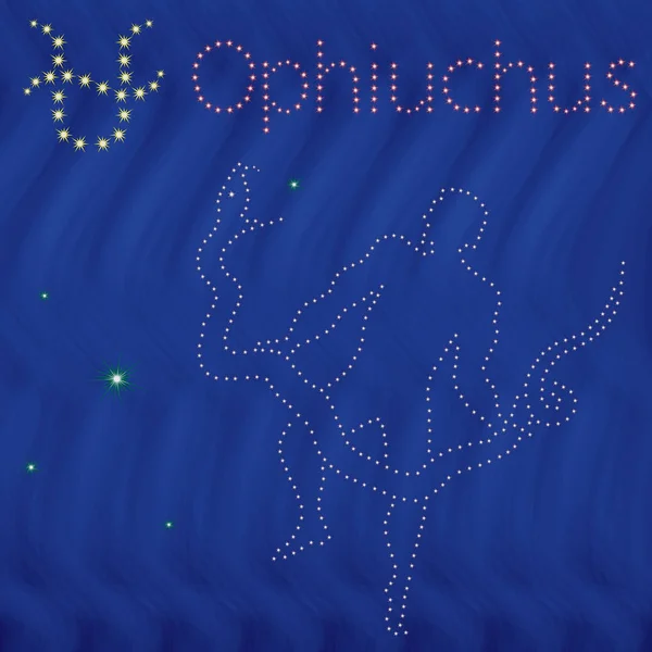 Alternative Zodiac sign Ophiuchus contour on the starry sky — Stock Vector