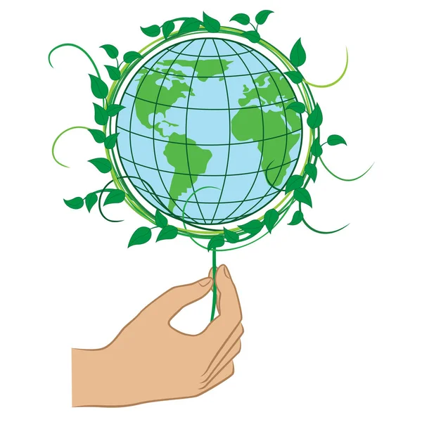 Hand hält den grünen Planeten Erde — Stockvektor
