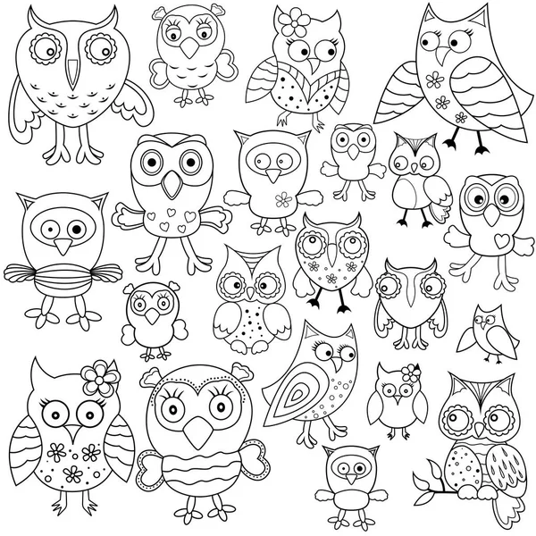 Set of amusing owl outlines — Stock Vector