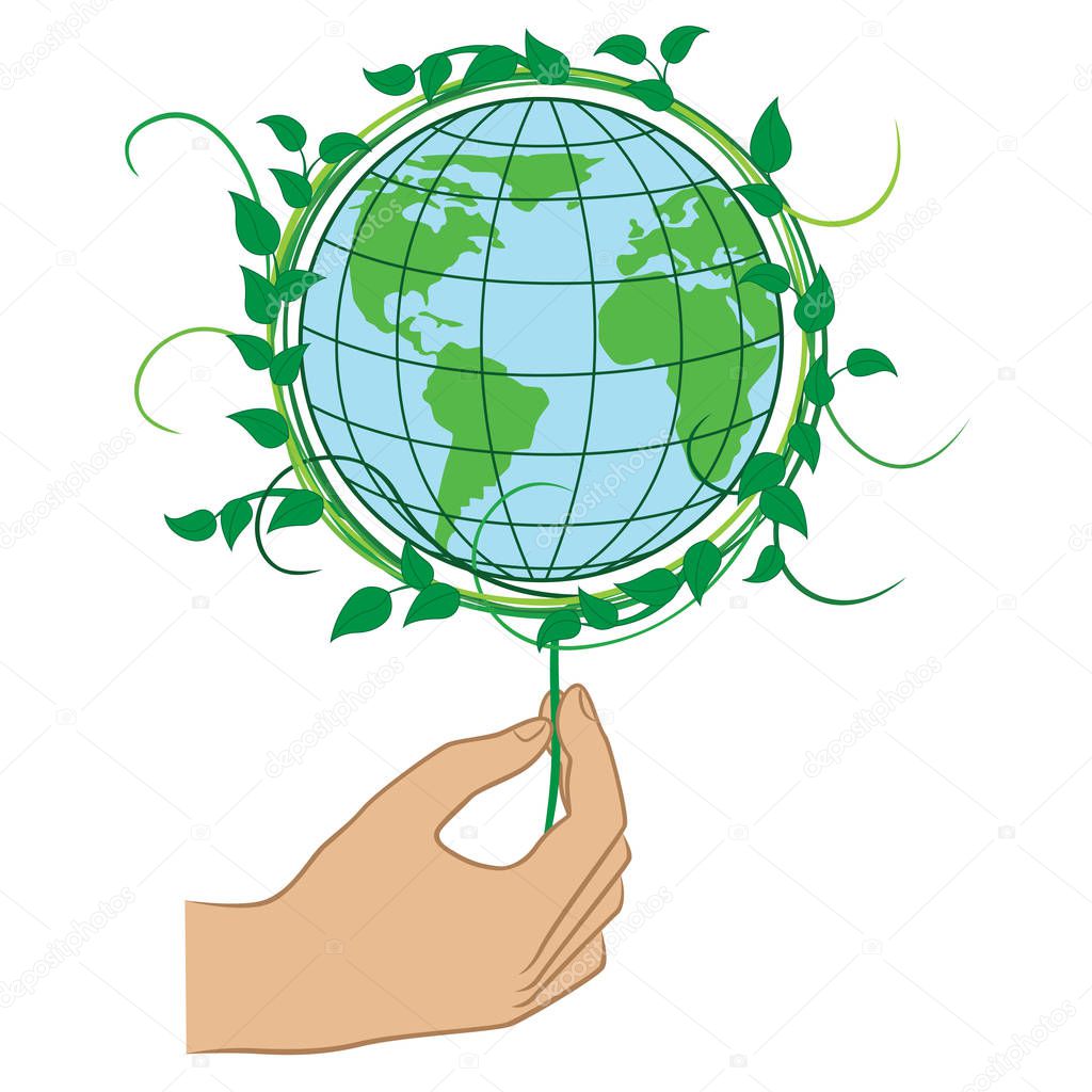 Hand holding the Green Planet Earth