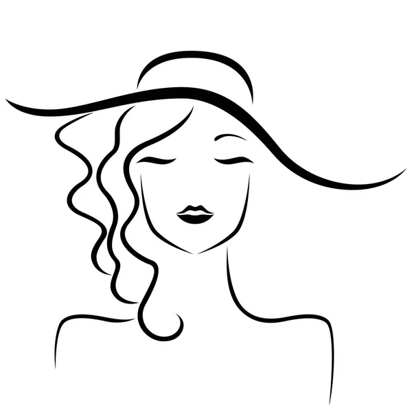 Signora in cappello ritratto stilizzato — Vettoriale Stock