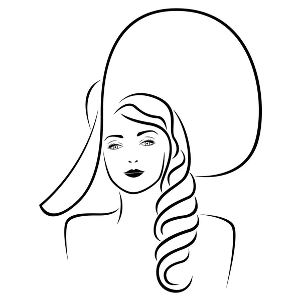 Dame en gros chapeau portrait contour — Image vectorielle