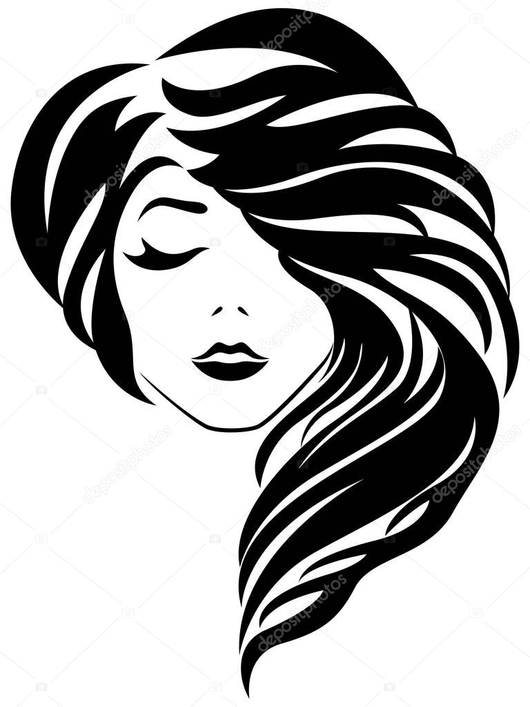 Abstract attractive young lady with closed eye and stylish gorgeous hair, vector illustration isolated on the white background