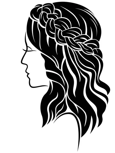 Female with long hair and classic plait — Stock Vector