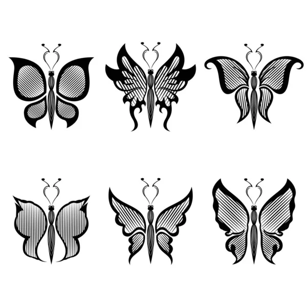 Set of six black butterflies — Stock Vector