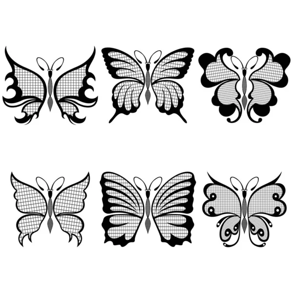 Set di sei farfalle nere — Vettoriale Stock