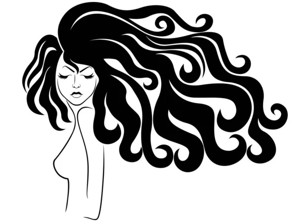 Dame mit sinnlichem Gesicht und Haaren im Flow — Stockvektor
