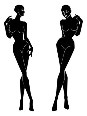 İki soyut, güzel ve zarif bayan silueti.