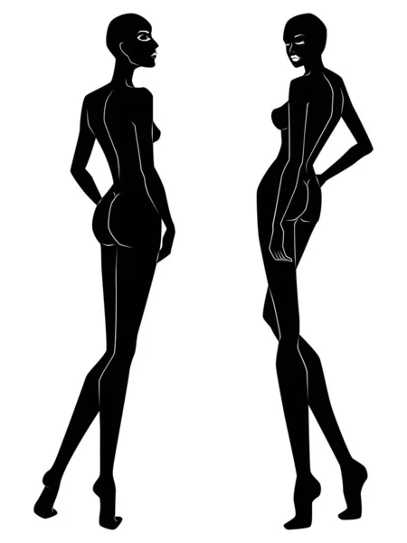 Twee silhouetten van abstracte sierlijke en elegante dames — Stockvector