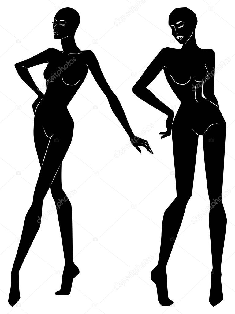 Two silhouette of abstract sensual and graceful woman