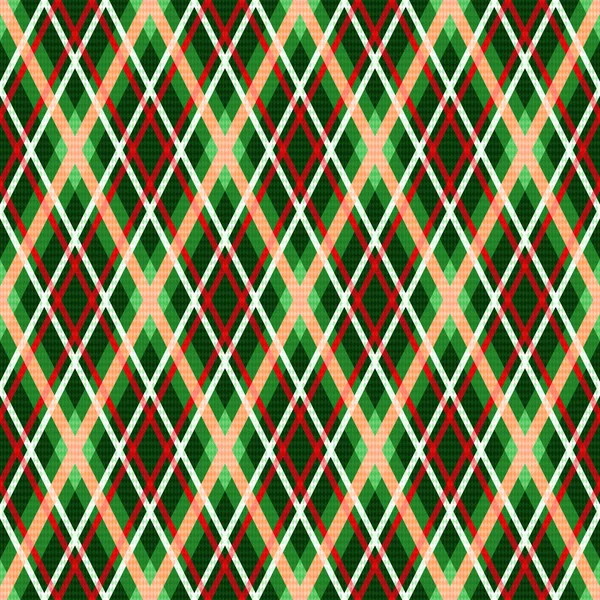 Seamless tartan rhombic pattern in green, red and beige colors — Stock Vector