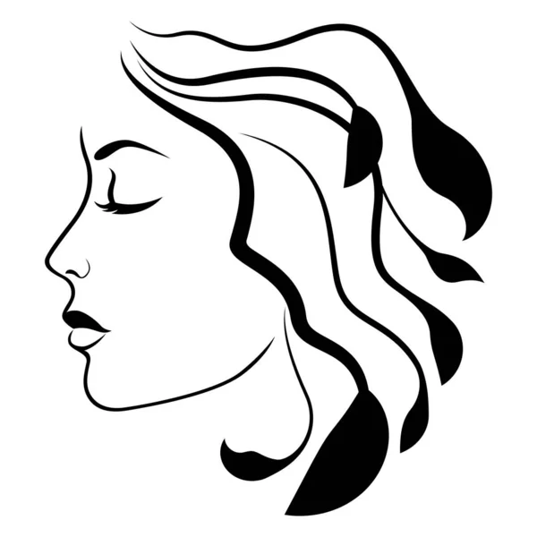 Cara abstracta de mujer encantadora con cabello estilizado — Vector de stock