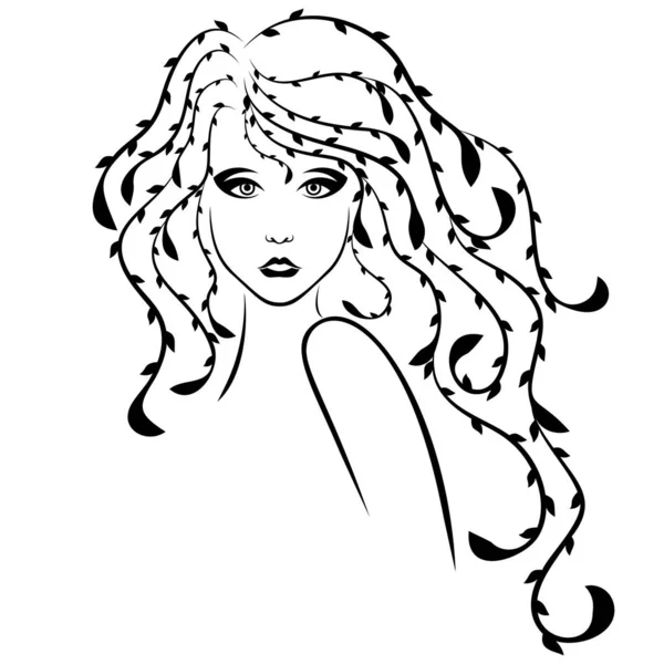 Hermosa dama encantadora con pelo floral — Vector de stock