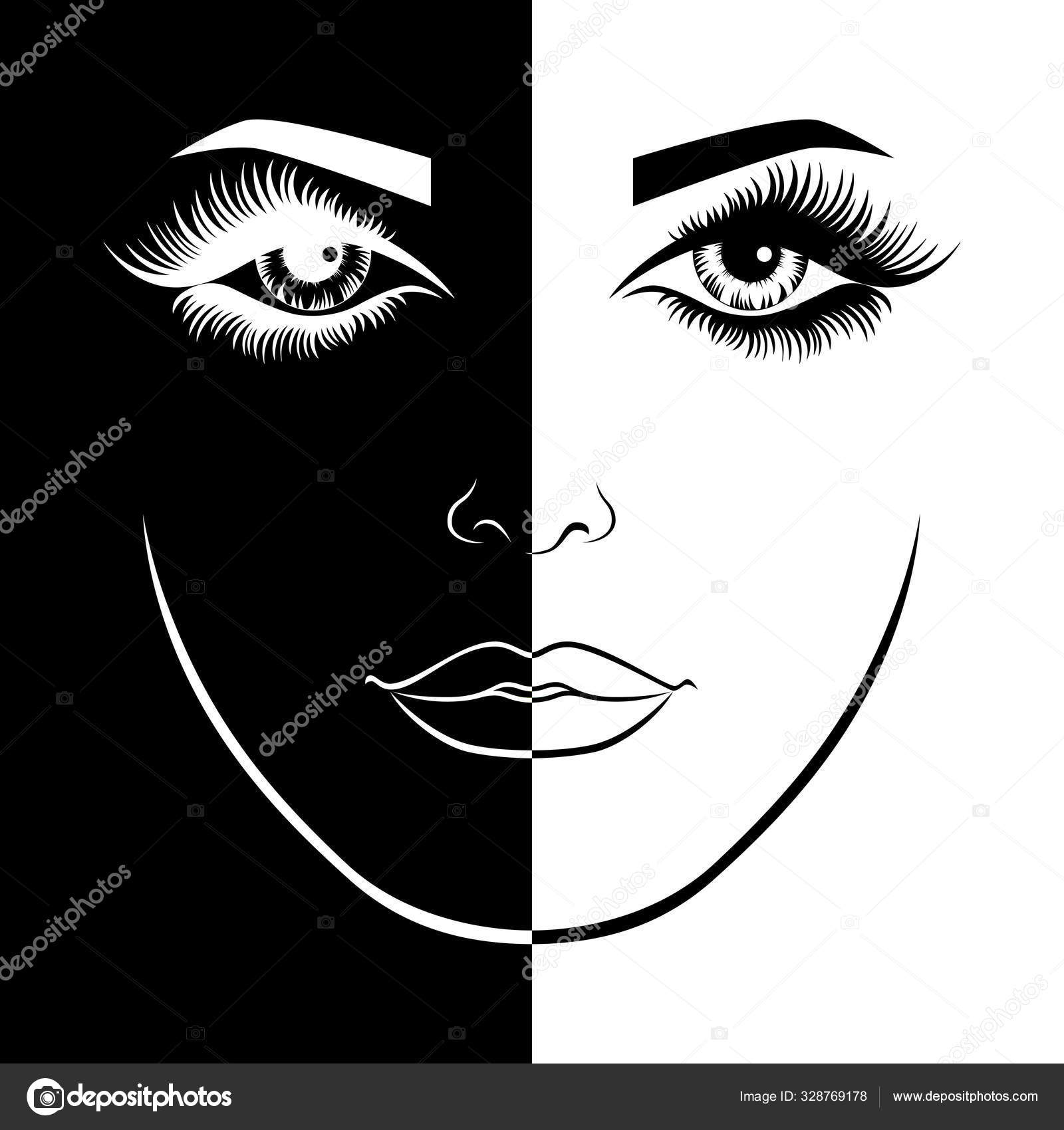Rostro de hermosa dama en el espacio negativo y positivo Vector de stock  #328769178 de ©natreal, image size:1600x1700