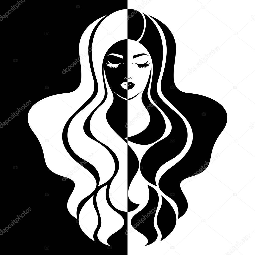 Abstract beautiful woman's face in negative and positive