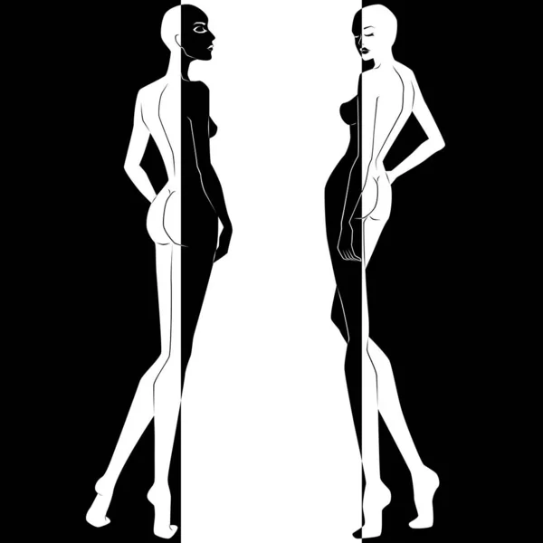 Negative and Positive two female body — Stock Vector