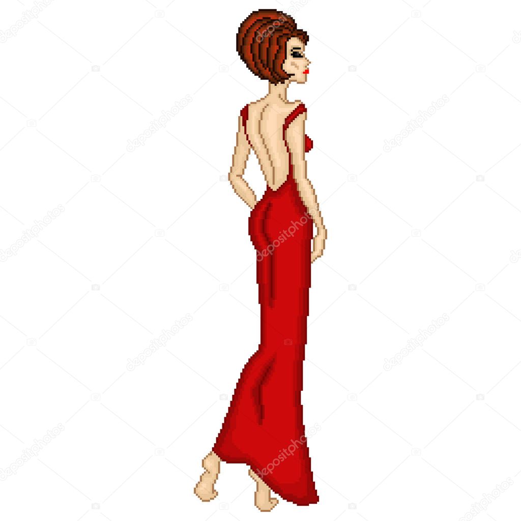 Elegant lady in pixelated illustration