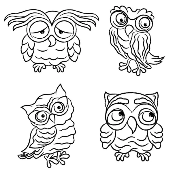 Set of four cartoon owls — Stock Vector