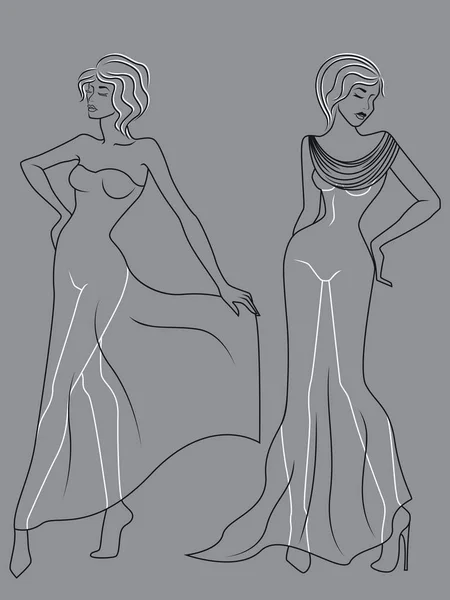 Outline of two charming ladies — 스톡 벡터