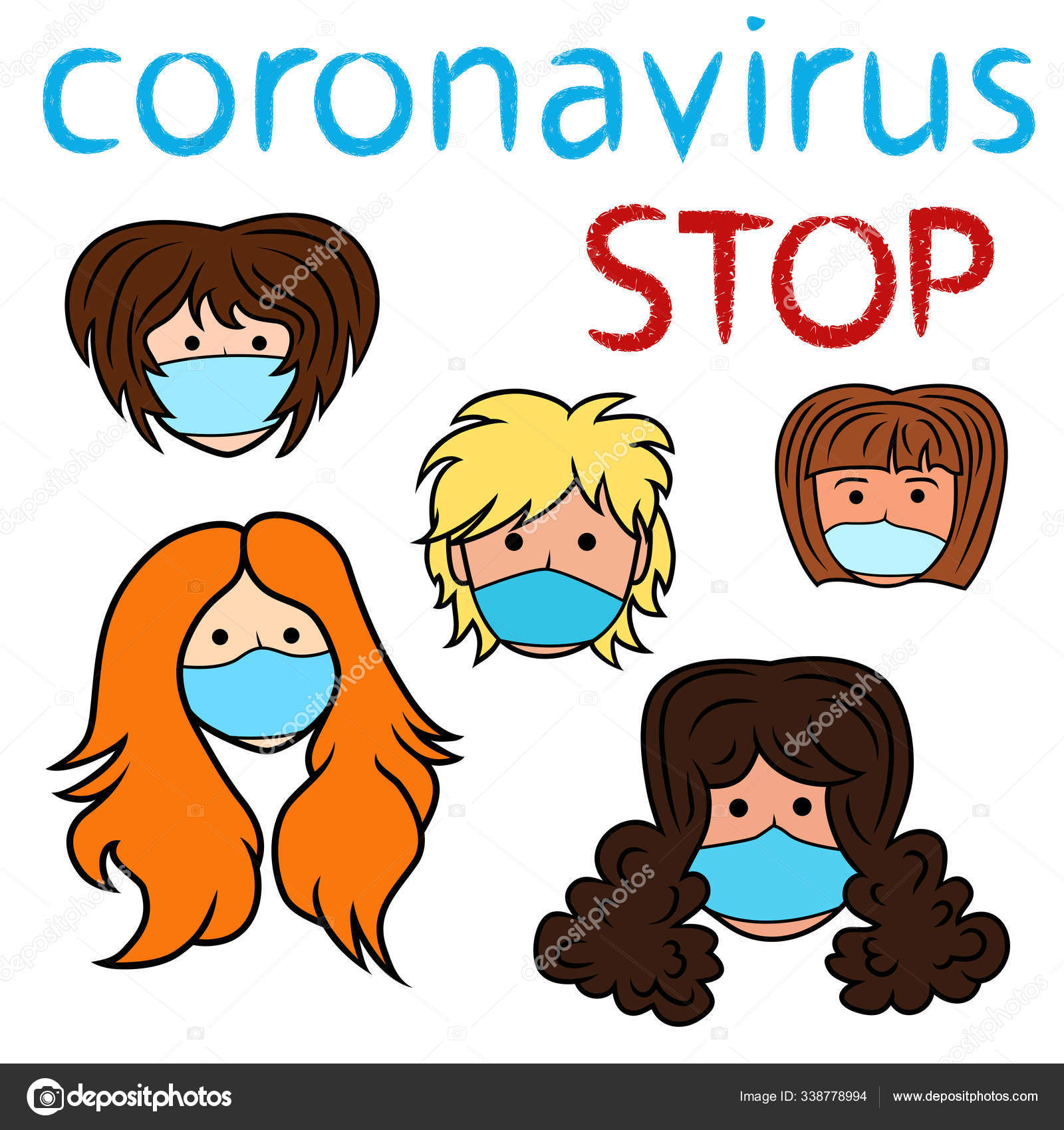 Download Stop coronavirus, women in medical masks, vector ...