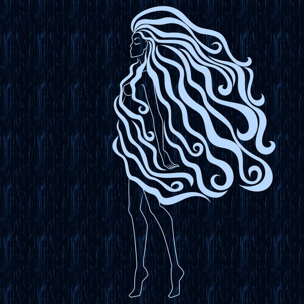 Таинственная девушка с длинными и великолепными волосами — стоковый вектор