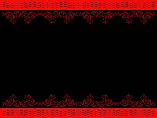 Иллюстрация Горизонтальной Цветочной Открытки Оформления Местом Текста Красном Черном Цвете — стоковый вектор