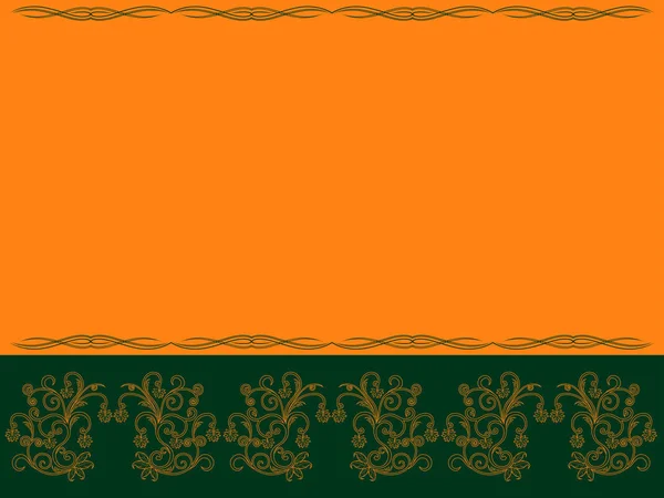 Pozioma Kartka Okolicznościowa Elementami Flory Linii Kolorze Pomarańczowym Zielonym Ilustracja — Wektor stockowy