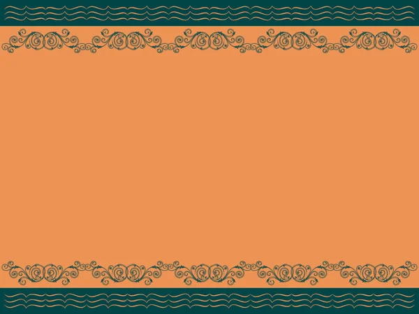 波線でミュートオレンジとターコイズ色であなたのテキストのための場所とデザインのための水平花グリーティングカードのイラスト — ストックベクタ