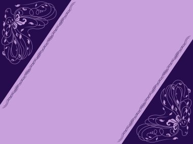 Çiçek ögeleri içeren tebrik kartı ve mor renkli çizgi, köşegen biçimi, metinleriniz için tasarım için illüstrasyon