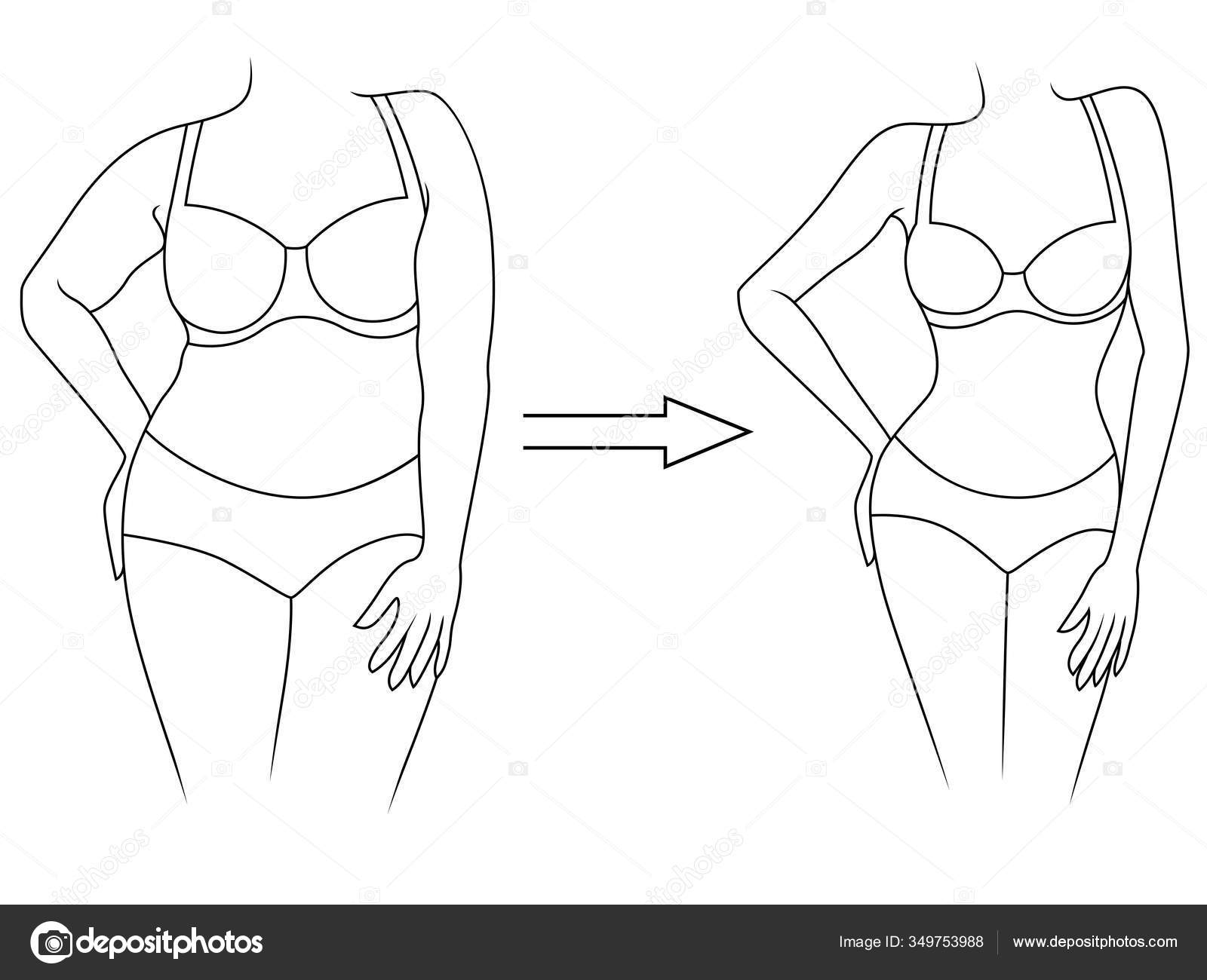 Preto Contorno Corpo Mulher Caminho Perder Peso Roupa Interior Isolado  Vetor de ©natreal 349753988, image size:1600x1300