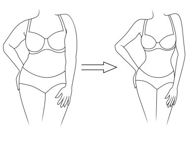 Beyaz arka planda izole edilmiş iç çamaşırlarıyla kilo vermeye giden siyah kadın vücudu.