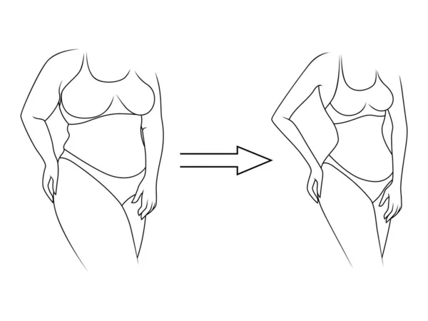 Svart Kontur Kvinnlig Kropp Väg Att Ner Vikt Underkläder Isolerad — Stock vektor