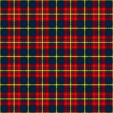 Mavi, yeşil, kırmızı ve sarı renklerin kusursuz kontrastlı gölgeleri, ekoseli kumaş deseni.