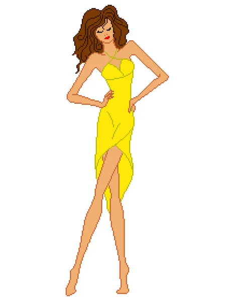 Abstract Charming Elegant Lady Yellow Short Dress Charming Pose Color — Stock Vector