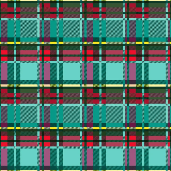 Бирюзовый Зеленый Желтый Красный Тартан Шотландский Бесшовный Узор Текстура Тартан — стоковый вектор