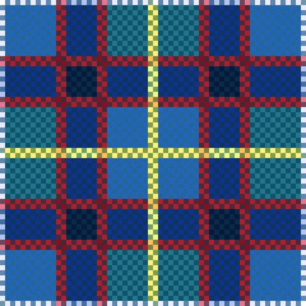 Tartan Scottish Seamless Pattern Mainly Blue Hues Red Yellow Lines — Stock Vector