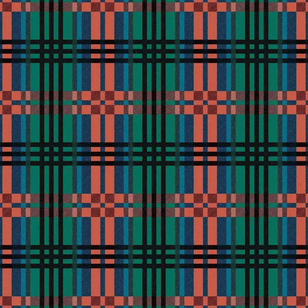 Tartan Schotse Naadloze Patroon Groene Blauwe Oranje Zwarte Tinten Textuur — Stockvector