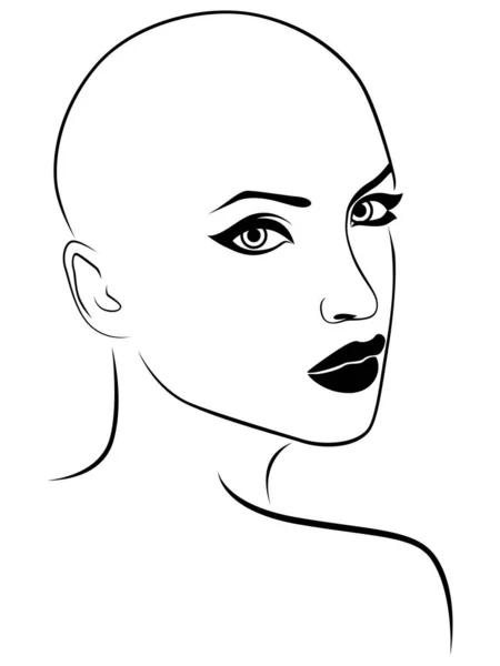 魅力的で魅力的な女性の輪郭の顔 白の背景に隔離された黒 — ストックベクタ