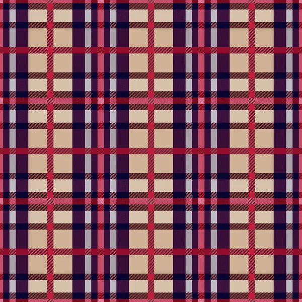 Muted Tartan Scottish Seamless Pattern Beige Violet Red Hues Texture — Stock Vector