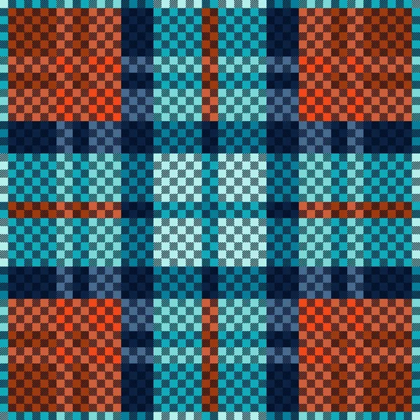 蓝色和橙色对比格子呢苏格兰无缝图案 格子布 格子布 床上用品 毛毯和其他纺织品的质地 — 图库矢量图片