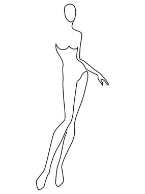 Beyaz arka planda izole edilmiş, zarif bir kadının siyah hatları var.