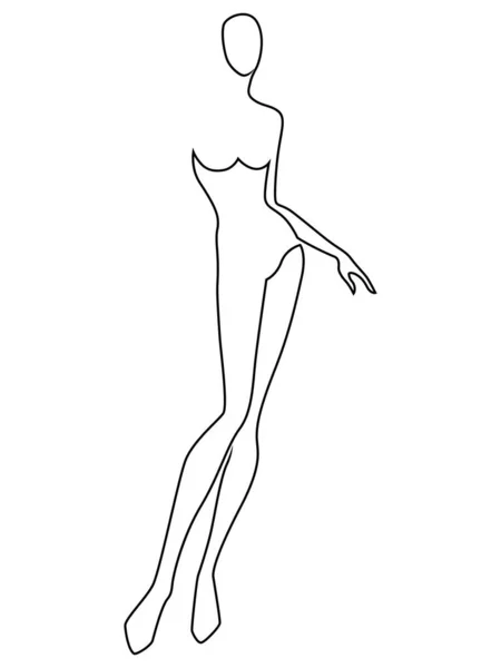 Contorno Negro Del Cuerpo Mujer Elegante Aislado Sobre Fondo Blanco — Vector de stock