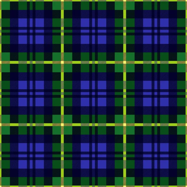 Contrast Tartan Scottish Seamless Pattern Green Blue Yellow Hues Texture — Stock Vector